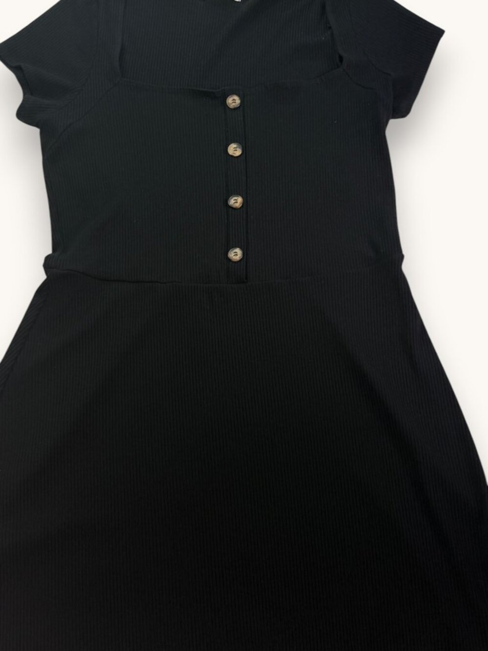 REFORMATION JEANS | Ribbed Tencel Short Sleeve Black Button Mini Dress | Sz 1X